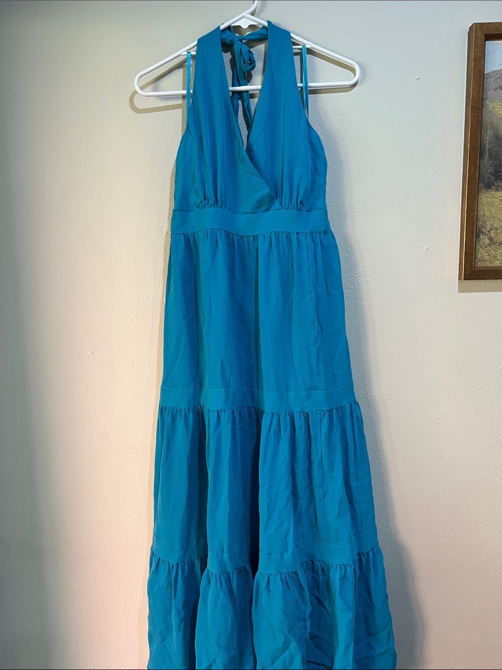 Talbots Teal Halter Maxi Dress with Tiered Skirt